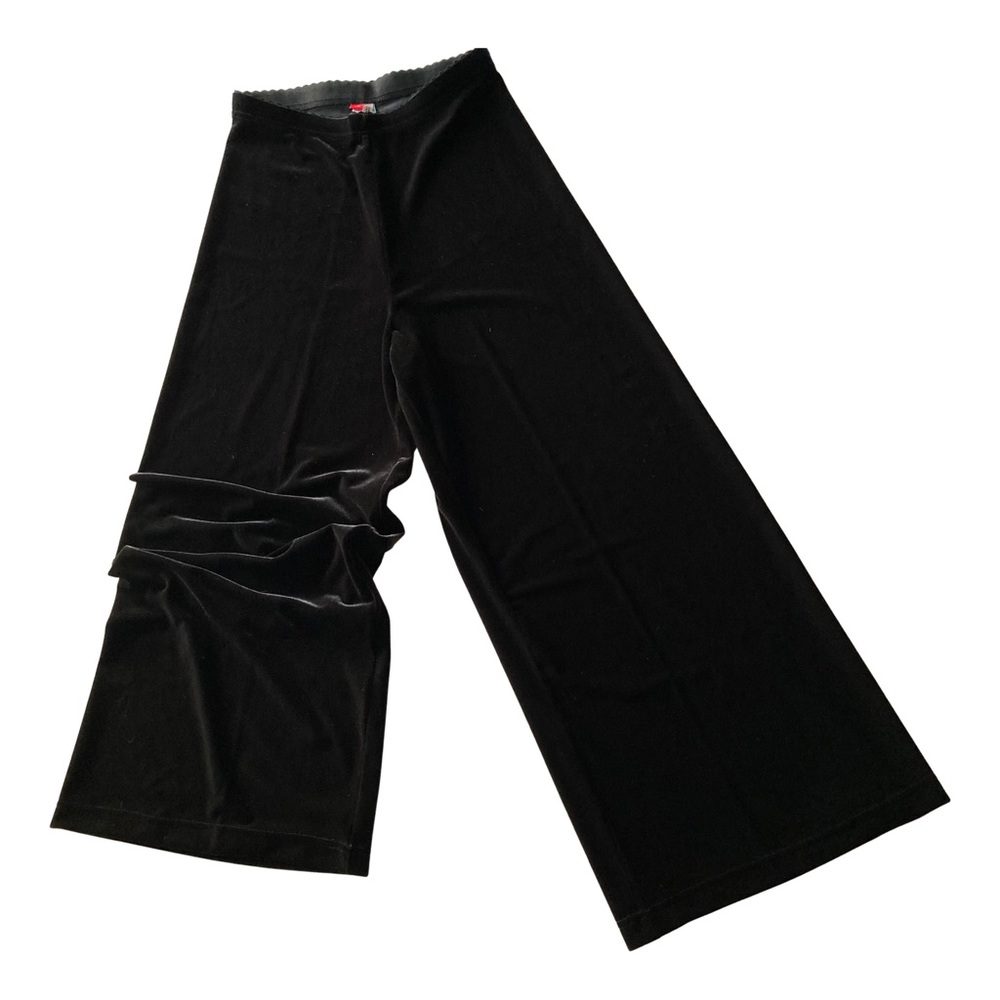 Wide Leg Crop Stretch Velvet Pant Jet Black
